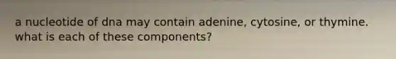 a nucleotide of dna may contain adenine, cytosine, or thymine. what is each of these components?