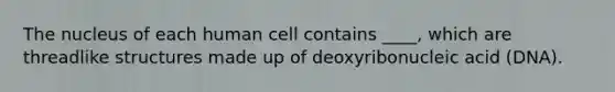 The nucleus of each human cell contains ____, which are threadlike structures made up of deoxyribonucleic acid (DNA).