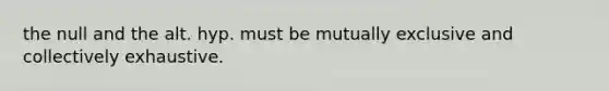 the null and the alt. hyp. must be mutually exclusive and collectively exhaustive.