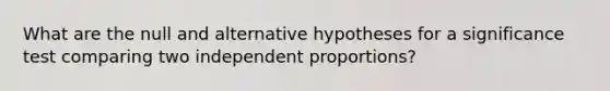 What are the null and alternative hypotheses for a significance test comparing two independent proportions?