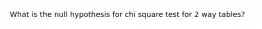 What is the null hypothesis for chi square test for 2 way tables?