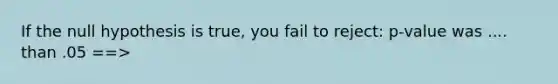 If the null hypothesis is true, you fail to reject: p-value was .... than .05 ==>