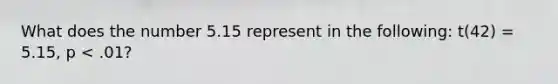 What does the number 5.15 represent in the following: t(42) = 5.15, p < .01?