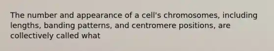 The number and appearance of a cell's chromosomes, including lengths, banding patterns, and centromere positions, are collectively called what