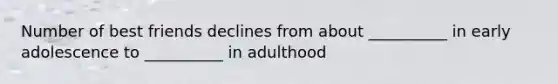 Number of best friends declines from about __________ in early adolescence to __________ in adulthood