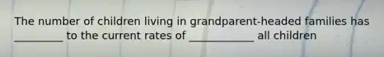 The number of children living in grandparent-headed families has _________ to the current rates of ____________ all children