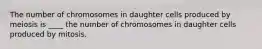 The number of chromosomes in daughter cells produced by meiosis is ____ the number of chromosomes in daughter cells produced by mitosis.