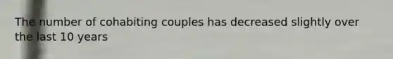 The number of cohabiting couples has decreased slightly over the last 10 years