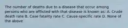 The number of deaths due to a disease that occur among persons who are afflicted with that disease is known as: A. Crude death rate B. Case fatality rate C. Cause-specific rate D. None of the above