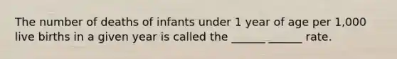 The number of deaths of infants under 1 year of age per 1,000 live births in a given year is called the ______ ______ rate.