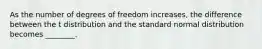 As the number of degrees of freedom increases, the difference between the t distribution and the standard normal distribution becomes ________.