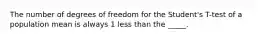 The number of degrees of freedom for the Student's T-test of a population mean is always 1 less than the _____.