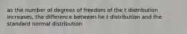 as the number of degrees of freedom of the t distribution increases, the difference between he t distribution and the standard normal distribution