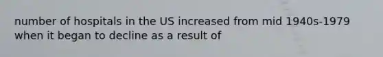 number of hospitals in the US increased from mid 1940s-1979 when it began to decline as a result of