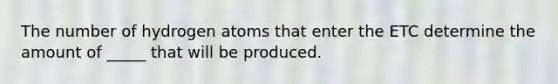 The number of hydrogen atoms that enter the ETC determine the amount of _____ that will be produced.