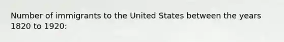 Number of immigrants to the United States between the years 1820 to 1920: