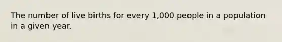 The number of live births for every 1,000 people in a population in a given year.