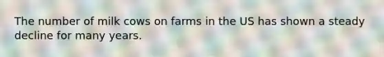 The number of milk cows on farms in the US has shown a steady decline for many years.