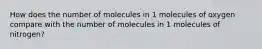 How does the number of molecules in 1 molecules of oxygen compare with the number of molecules in 1 molecules of nitrogen?