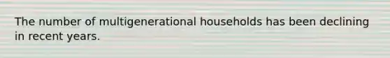 The number of multigenerational households has been declining in recent years.