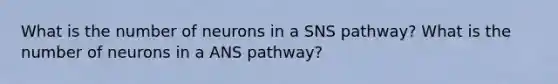 What is the number of neurons in a SNS pathway? What is the number of neurons in a ANS pathway?