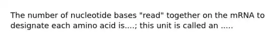 The number of nucleotide bases "read" together on the mRNA to designate each amino acid is....; this unit is called an .....