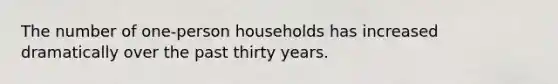 The number of one-person households has increased dramatically over the past thirty years.