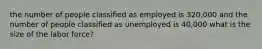 the number of people classified as employed is 320,000 and the number of people classified as unemployed is 40,000 what is the size of the labor force?