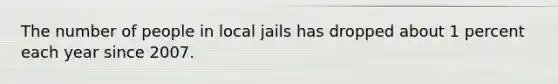 The number of people in local jails has dropped about 1 percent each year since 2007.