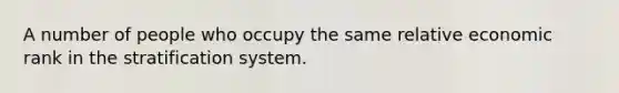 A number of people who occupy the same relative economic rank in the stratification system.