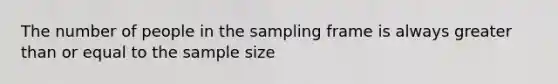 The number of people in the sampling frame is always greater than or equal to the sample size