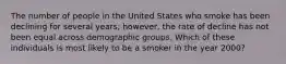 The number of people in the United States who smoke has been declining for several years; however, the rate of decline has not been equal across demographic groups. Which of these individuals is most likely to be a smoker in the year 2000?