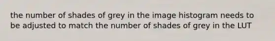 the number of shades of grey in the image histogram needs to be adjusted to match the number of shades of grey in the LUT