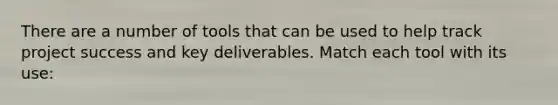 There are a number of tools that can be used to help track project success and key deliverables. Match each tool with its use: