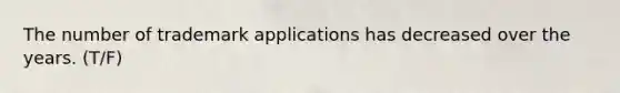 The number of trademark applications has decreased over the years. (T/F)