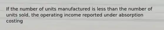 If the number of units manufactured is less than the number of units sold, the operating income reported under absorption costing