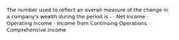 The number used to reflect an overall measure of the change in a company's wealth during the period is - · Net Income · Operating Income · Income from Continuing Operations · Comprehensive Income