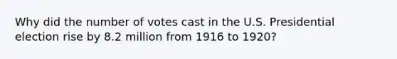 Why did the number of votes cast in the U.S. Presidential election rise by 8.2 million from 1916 to 1920?