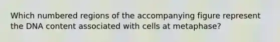 Which numbered regions of the accompanying figure represent the DNA content associated with cells at metaphase?