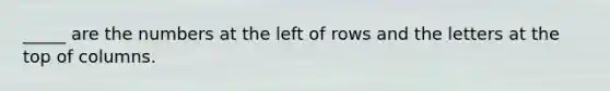 _____ are the numbers at the left of rows and the letters at the top of columns.