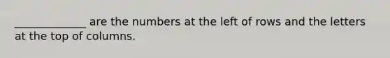 _____________ are the numbers at the left of rows and the letters at the top of columns.