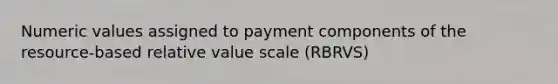 Numeric values assigned to payment components of the resource-based relative value scale (RBRVS)