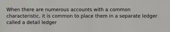 When there are numerous accounts with a common characteristic, it is common to place them in a separate ledger called a detail ledger