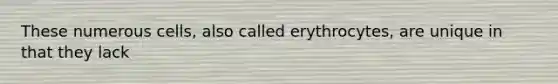 These numerous cells, also called erythrocytes, are unique in that they lack