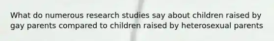 What do numerous research studies say about children raised by gay parents compared to children raised by heterosexual parents