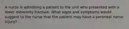 A nurse is admitting a patient to the unit who presented with a lower extremity fracture. What signs and symptoms would suggest to the nurse that the patient may have a peroneal nerve injury?