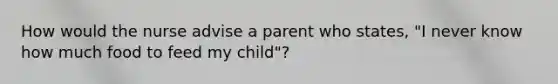 How would the nurse advise a parent who states, "I never know how much food to feed my child"?