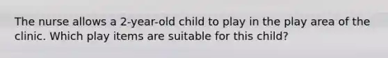 The nurse allows a 2-year-old child to play in the play area of the clinic. Which play items are suitable for this child?