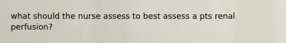 what should the nurse assess to best assess a pts renal perfusion?