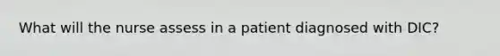 What will the nurse assess in a patient diagnosed with DIC?